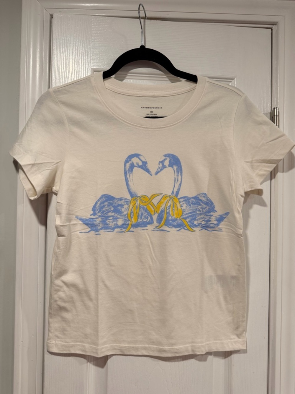 NWOT Anthropologie Size XXS Swan Graphic Tee Short Sleeve Boho Cottagecore Top